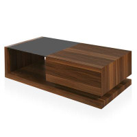 Latitude Run® Elenoa 47.25" Width Open Shelf Coffee Table With Black Glass Top
