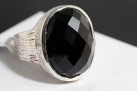 LARGE CUSHION CUT BLACK ONYX & SOLID SILVER RING FOR SALE