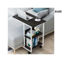 SR-HOME C-Shaped Side Table Sofa End Table, Movable Snack Side Table, Wooden End Table With Storage Shelf For Sofa Couch