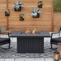Real Flame Calvin 52" Rectangle Metal Propane Fire Pit Table With Hidden Tank in Black Coral by Real Flame