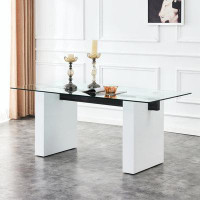 Ivy Bronx Large modern simple rectangular glass table, which can accommodate 6-8 people