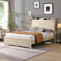 Ebern Designs Queen Bed Frame with Drawers