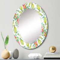 East Urban Home Red Flowers With Green Leaves - Patterned Wall Mirror Oval