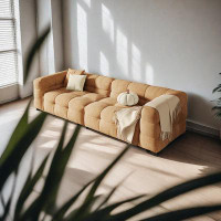 PULOSK 118.08" Yellow Velvet Modular Sofa cushion couch