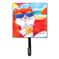 Caroline's Treasures Cool Cat with Sunglasses at The Beach Leash Holder and Wall Hook