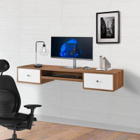 Loon Peak Arbour Mid-Century Modern Walnut Wooden Wall Mounted Office Desk - 60 Inch