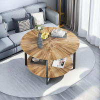 Union Rustic 31.5 "Round Coffee Table,Stand Wooden Double Layer Coffee Table
