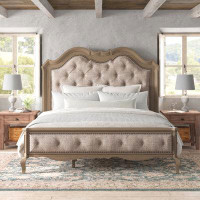 Laurel Foundry Modern Farmhouse Tasker Tufted Solid Wood and Upholstered Low Profile Standard Bed
