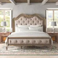 Laurel Foundry Modern Farmhouse Tasker Tufted Solid Wood and Upholstered Low Profile Standard Bed