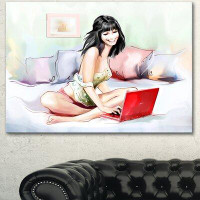 Made in Canada - Design Art Pretty Woman with Laptop - Wrapped Canvas Graphic Art Print