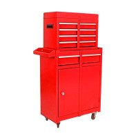 WFX Utility™ Detachable 5 Drawer Tool Chest With Bottom Cabinet And One Adjustable Shelf--red