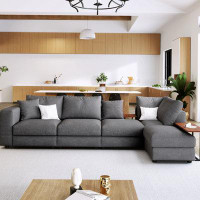 Latitude Run® Large L-Shape Sectional Sofa for Living Room, 2 Pillows and 3 End Tables