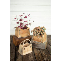 Millwood Pines Millwood Pines Set Of 3 Rustic Recycled Wood Hand Bag Planters