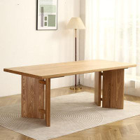 POWER HUT Modern Simple Log Style All Solid Wood Large Board Dining Table,Burlywood.