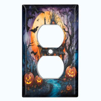 WorldAcc Metal Light Switch Plate Outlet Cover (Halloween Spooky Pumpkin Manor - Single Duplex)