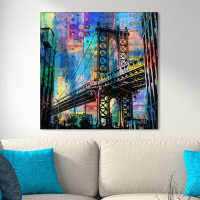 Made in Canada - Latitude Run® 'Colourful 'Brooklyn Bridge' Graphic Art Print on Wrapped Canvas