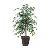 Mistana™ 4' Artificial Variegated Ficus Bush, Square Willow Basket