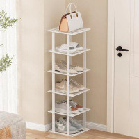 SHIISEWE White Bamboo Shoe Rack For Small Spaces 6 Tier Tall Vertical Narrow Rack For Closet Stackable Shoe Holder, Stan