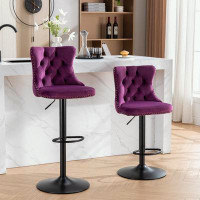 Mercer41 2 piece Swivel Velvet Barstools with Adjusatble Seat Height and Comfortable Tufted Backs