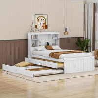 Cosmic Twin Size Platform Bed with Storage Headboard, Charging Station, Twin Size Trundle and 3 Drawers