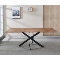 17 Stories Rectangle MDF Dining Table, Printed Walnut Table Top And Black Metal Base