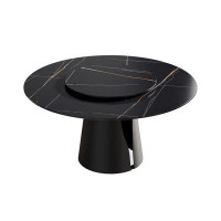 Brayden Studio Modern Round Black Artificial Stone Dining Table For 6 People (59.05") - 31.5" Turntable