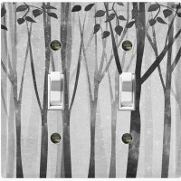 WorldAcc Metal Light Switch Plate Outlet Cover (Gray Forest Trees - Double Toggle)