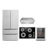 Cosmo 4 Piece Kitchen Package With 30" Electric Cooktop 30" Insert Range Hood 48 Bottle Freestanding Wine Refrigerator &