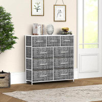 17 Stories 9-Drawer Fabric Dresser Storage For Bedroom, Closet With Fabric Bins - Dark Blue Drawers & Wood Top