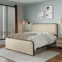 Wondrous Iconic Modern Metal Bed Frame With Curved Upholstered Headboard And Footboard Bed With Under Bed Storage, Heavy