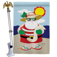Breeze Decor Tropical Santa - Impressions Decorative Aluminum Pole & Bracket House Flag Set HS114062-BO-02