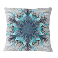 East Urban Home Turquoise And Grey Fractal Flowers - Modern Printed Throw Pillow