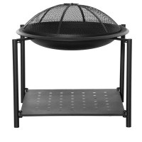Latitude Run® Latitude Run® Outdoor Fire Pit With Screen Cover And Storage Shelf, Wood Burning Fire Bowl With Poker For