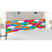 East Urban Home Ambesonne Geometric Headboard for King Size Bed, Colourful Retro Geometric Triangle and Polygonal Mosaic