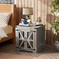 Gracie Oaks Farmhouse End Table, 24" Large Sofa Side Table With Charging Station