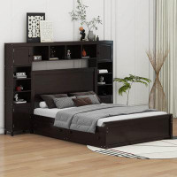 Latitude Run® Queen Size Wooden Bed With All-In-One Cabinet, Shelf And Sockets