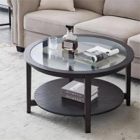 Latitude Run® Modern Solid Wood Round Coffee Table With Tempered Glass Top Black Colour-36"
