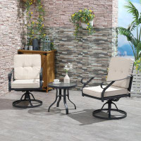 Red Barrel Studio Red Barrel Studio® 3 Pieces Outdoor Bistro Set, 2 Swivel Rocker Chairs And 1 Round Tempered Glass Tabl