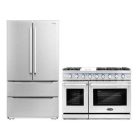 Cosmo 2 Piece Kitchen Package with French Door Refrigerator & 48" Freestaning Gas