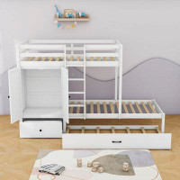 Harriet Bee Jelan Twin over Twin 1 Drawers Wood Bunk Bed with Wardrobe and Shelves and Trundle