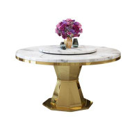STAR BANNER Modern luxury simple home round faux marble dining table with turntable