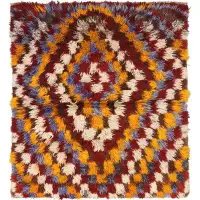 Nalbandian One-of-a-Kind Hand-Knotted 1960s 4' x 4'5 Wool Area Rug in Orange/Red/Purple/Beige