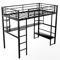 Isabelle & Max™ Loft Metal&MDF Bed With Long Desk And Shelves