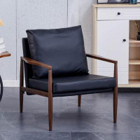 George Oliver Modern Pu Leather Accent Armchair With Imitation Solid Wood Metal Frame, Extra Thick Padded Backrest And S