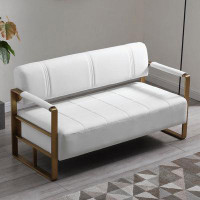Bailongdoo Modern Faux Bonded Leather Loveseat with Metal Arms and legs