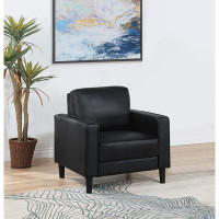 Ebern Designs Lalittah Upholstered Track Arm Faux Leather Accent Chair Black