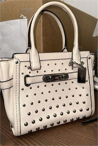 Coach White Leather Mini Swagger Studded Tote