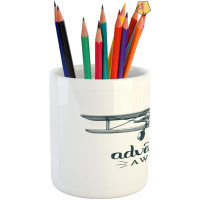 GN109 Pencil Pen Holder, Vintage Airplane Logo With Freedom Message Flying Aircraft, Printed Ceramic Pencil Pen Holder F