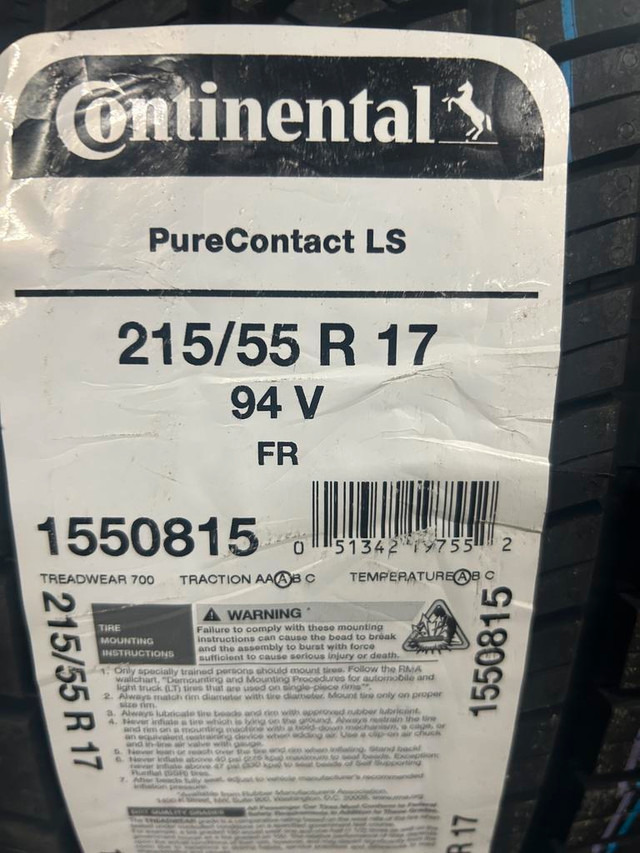 4 Brand New Continental Pure Contact LS 215/55R17 all season tires $70 REBATE!!! *** WallToWallTires.com *** in Tires & Rims in Ottawa / Gatineau Area