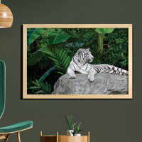 East Urban Home Ambesonne Safari Wall Art With Frame, White Tiger Setting On Stone Tropic Plants Leaves Wild Jungle Maje